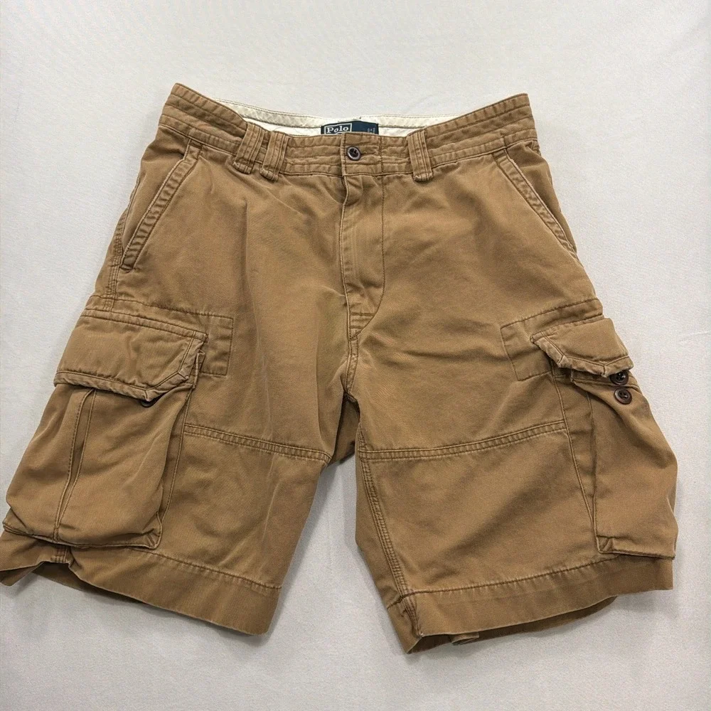 Polo Ralph Lauren Cargo Shorts Classic Khaki Tan Cotton Mens Size 33